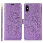 For iPhone X / XS Peony Flowers Imprint Leather Phone Case(Purple) - 2