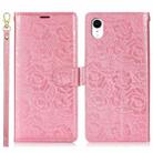 For iPhone XR Peony Flowers Imprint Leather Phone Case(Pink) - 2