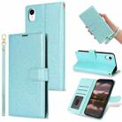 For iPhone XR Peony Flowers Imprint Leather Phone Case(Sky Blue) - 1