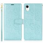 For iPhone XR Peony Flowers Imprint Leather Phone Case(Sky Blue) - 2