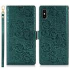 For iPhone XS Max Peony Flowers Imprint Leather Phone Case(Green) - 2