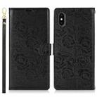 For iPhone XS Max Peony Flowers Imprint Leather Phone Case(Black) - 2