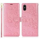 For iPhone XS Max Peony Flowers Imprint Leather Phone Case(Pink) - 2