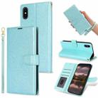 For iPhone XS Max Peony Flowers Imprint Leather Phone Case(Sky Blue) - 1