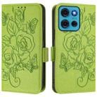 For Motorola Moto G75 Embossed Rose RFID Anti-theft Leather Phone Case(Green) - 2