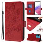 For Motorola Moto G75 Embossed Rose RFID Anti-theft Leather Phone Case(Red) - 1