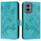 For Motorola Moto G55 Embossed Rose RFID Anti-theft Leather Phone Case(Light Blue) - 2