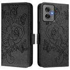 For Motorola Moto G55 Embossed Rose RFID Anti-theft Leather Phone Case(Black) - 2