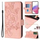For Motorola Moto G35 Embossed Rose RFID Anti-theft Leather Phone Case(Pink) - 1