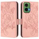 For Motorola Moto G35 Embossed Rose RFID Anti-theft Leather Phone Case(Pink) - 2