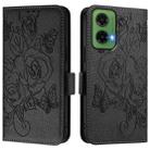 For Motorola Moto G35 Embossed Rose RFID Anti-theft Leather Phone Case(Black) - 2