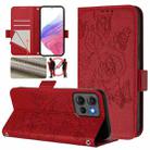 For Motorola Edge 50 5G Global Embossed Rose RFID Anti-theft Leather Phone Case(Red) - 1