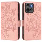 For Motorola Edge 50 5G Global Embossed Rose RFID Anti-theft Leather Phone Case(Pink) - 2