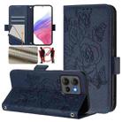 For Motorola Edge 50 5G Global Embossed Rose RFID Anti-theft Leather Phone Case(Dark Blue) - 1