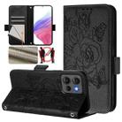 For Motorola Edge 50 5G Global Embossed Rose RFID Anti-theft Leather Phone Case(Black) - 1