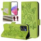 For Motorola Moto G05 Embossed Rose RFID Anti-theft Leather Phone Case(Green) - 1
