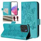 For Motorola Moto G15 Embossed Rose RFID Anti-theft Leather Phone Case(Light Blue) - 1