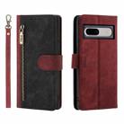 For Google Pixel 7 POLA Dual-color Zipper Wallet RFID Leather Phone Case(Red Black) - 1