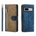 For Google Pixel 7 POLA Dual-color Zipper Wallet RFID Leather Phone Case(Yellow Blue) - 1