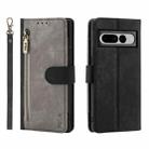 For Google Pixel 7 Pro POLA Dual-color Zipper Wallet RFID Leather Phone Case(Grey Black) - 1