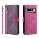 For Google Pixel 7 Pro POLA Dual-color Zipper Wallet RFID Leather Phone Case(Purple Pink) - 1