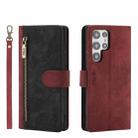 For Samsung Galaxy S22 Ultra 5G POLA Dual-color Zipper Wallet RFID Leather Phone Case(Red Black) - 1