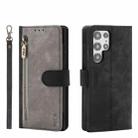 For Samsung Galaxy S22 Ultra 5G POLA Dual-color Zipper Wallet RFID Leather Phone Case(Grey Black) - 1