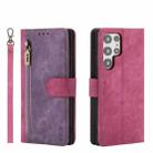 For Samsung Galaxy S22 Ultra 5G POLA Dual-color Zipper Wallet RFID Leather Phone Case(Purple Pink) - 1