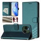 For Sharp Aquos R9 Honeycomb Embossing RFID Leather Phone Case(Peacock Green) - 1