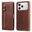 For Tecno Spark 40 4G Fashion Calf Texture Zipper Leather Phone Case(Brown) - 1