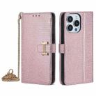 For iPhone 15 Pro Max POLA Crossbody Chain I-Shape Buckle Sequins Leather Phone Case(Rose Gold) - 1