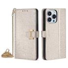 For iPhone 15 Pro Max POLA Crossbody Chain I-Shape Buckle Sequins Leather Phone Case(White) - 1