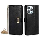 For iPhone 15 Pro Max POLA Crossbody Chain I-Shape Buckle Sequins Leather Phone Case(Black) - 1