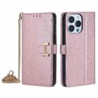 For iPhone 15 Pro POLA Crossbody Chain I-Shape Buckle Sequins Leather Phone Case(Rose Gold) - 1