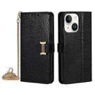 For iPhone 14 POLA Crossbody Chain I-Shape Buckle Sequins Leather Phone Case(Black) - 1