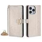 For iPhone 14 Pro Max POLA Crossbody Chain I-Shape Buckle Sequins Leather Phone Case(White) - 1