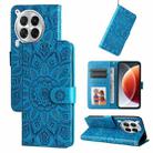 For Tecno Camon 30 Premier Embossed Sunflower Leather Phone Case(Blue) - 1