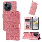 For Tecno Spark Go 1 / Pop 9 / Spark Go 2025 Embossed Sunflower Leather Phone Case(Pink) - 1