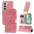 For Infinix Hot 50 5G Embossed Sunflower Leather Phone Case(Pink) - 1
