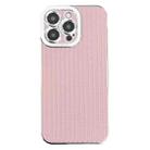 For iPhone 11 Pro Max Electroplated Silver Edge Grain Texture TPU Phone Case(Pink) - 1