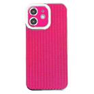 For iPhone 12 Electroplated Silver Edge Grain Texture TPU Phone Case(Rose Red) - 1