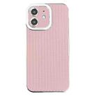 For iPhone 12 Electroplated Silver Edge Grain Texture TPU Phone Case(Pink) - 1