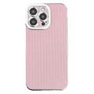 For iPhone 12 Pro Max Electroplated Silver Edge Grain Texture TPU Phone Case(Pink) - 1