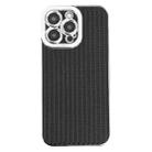 For iPhone 12 Pro Max Electroplated Silver Edge Grain Texture TPU Phone Case(Black) - 1