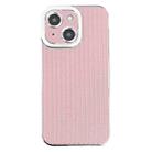 For iPhone 14 Plus Electroplated Silver Edge Grain Texture TPU Phone Case(Pink) - 1