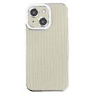 For iPhone 15 Electroplated Silver Edge Grain Texture TPU Phone Case(Beige) - 1