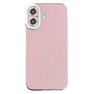 For iPhone 16 Electroplated Silver Edge Grain Texture TPU Phone Case(Pink) - 1