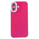 For iPhone 16 Plus Electroplated Silver Edge Grain Texture TPU Phone Case(Rose Red) - 1