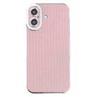 For iPhone 16 Plus Electroplated Silver Edge Grain Texture TPU Phone Case(Pink) - 1