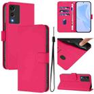 For Cubot A10 Skin Feel Solid Color Leather Phone Case with Lanyard(Rose Red) - 1